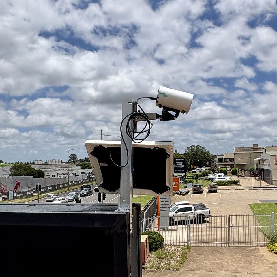 Timelapse Services Brisbane camera installed on rooftop overlooking commercial construction site in Queensland