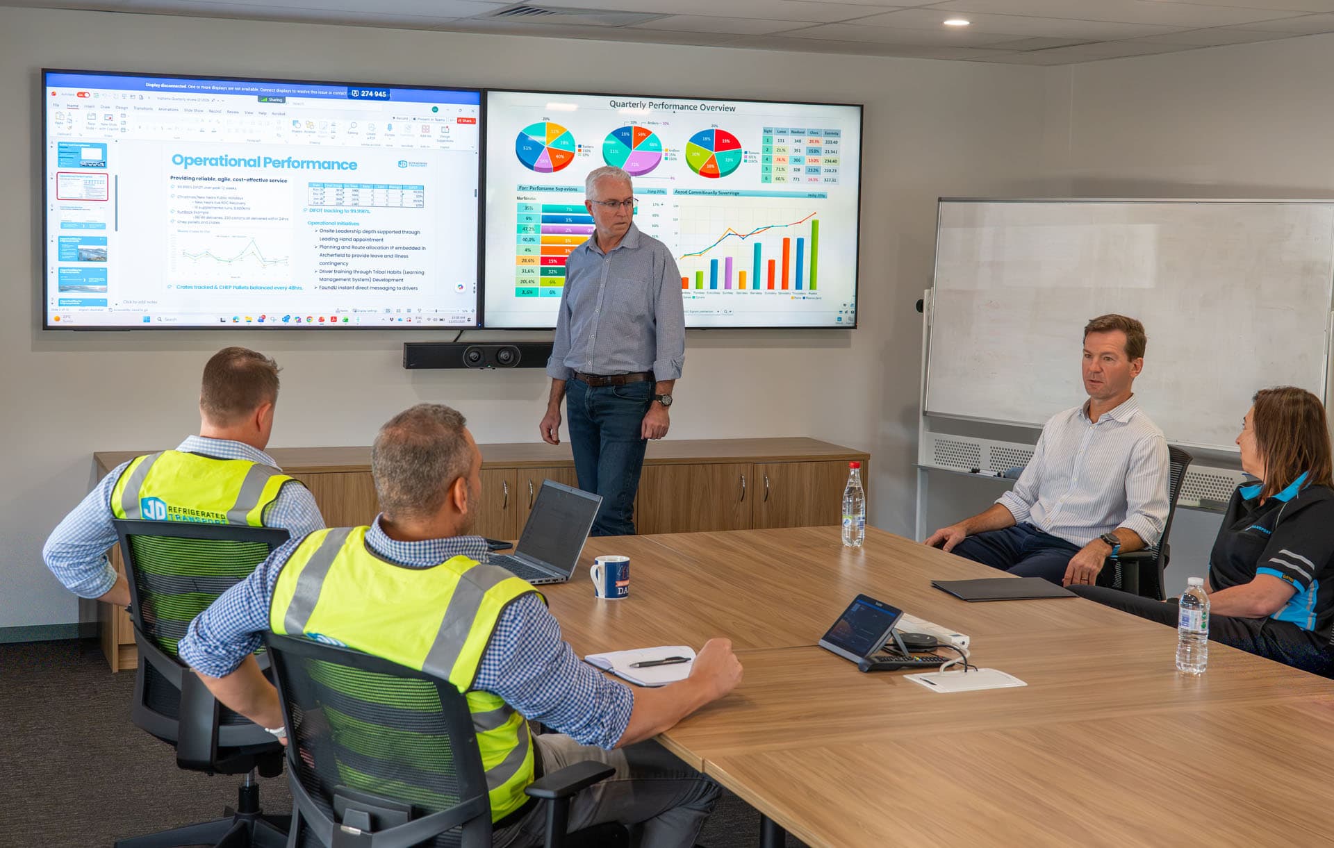 JD Transport staff meeting at the Archerfield facility during the corporate video production project