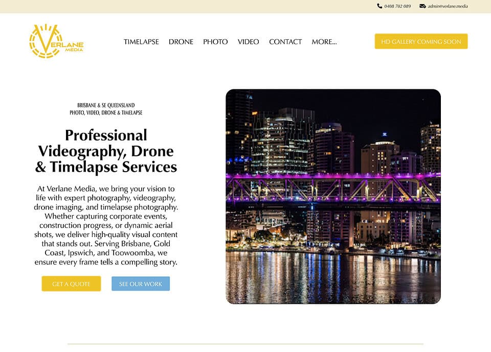 Verlane Media new website homepage showcasing visual services
