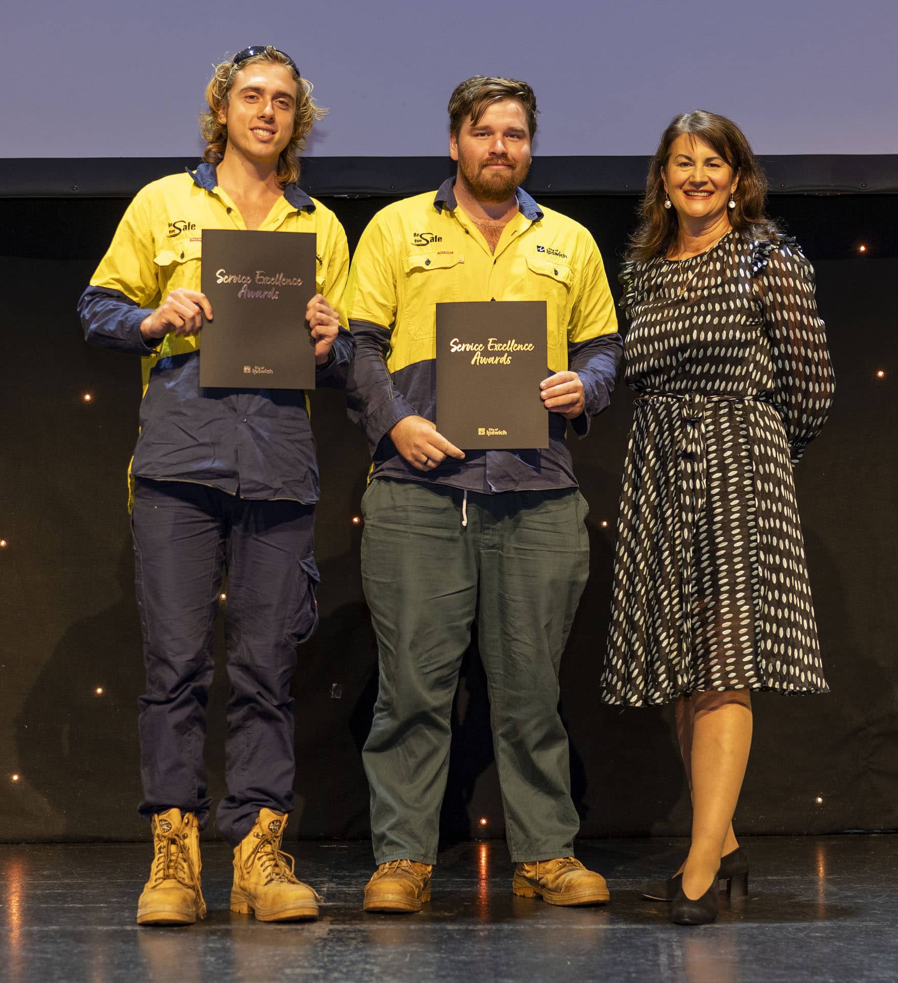 Award recipients presented on stage during Ipswich City Council Service Awards ceremony in Ipswich, QLD.