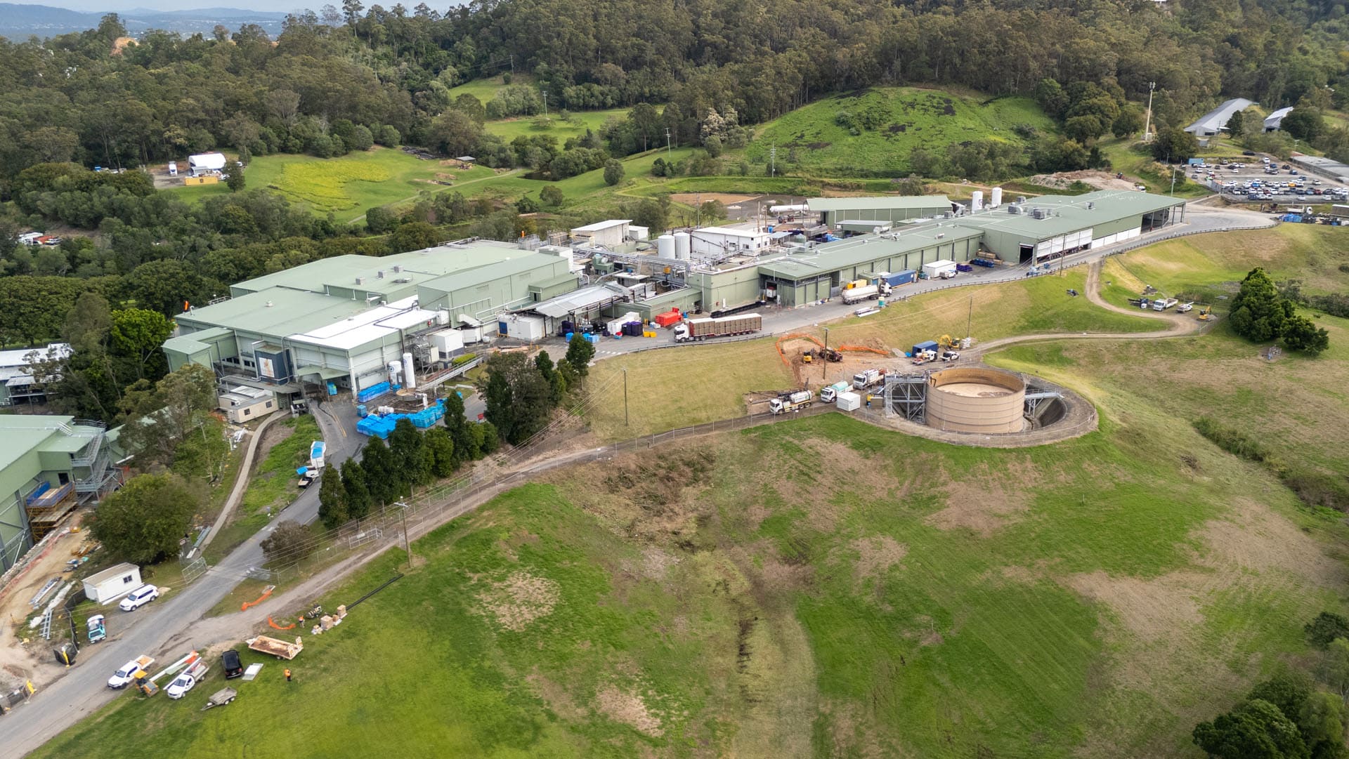 Drone photography Mount Cotton showing the Golden Cockerel facility and surrounding landscape for Plumbrite